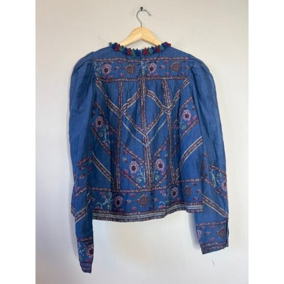 NWT Sea New York Lightweight Non-Stretch Voile Long Sleeves Valeria Top Navy - Picture 6 of 7